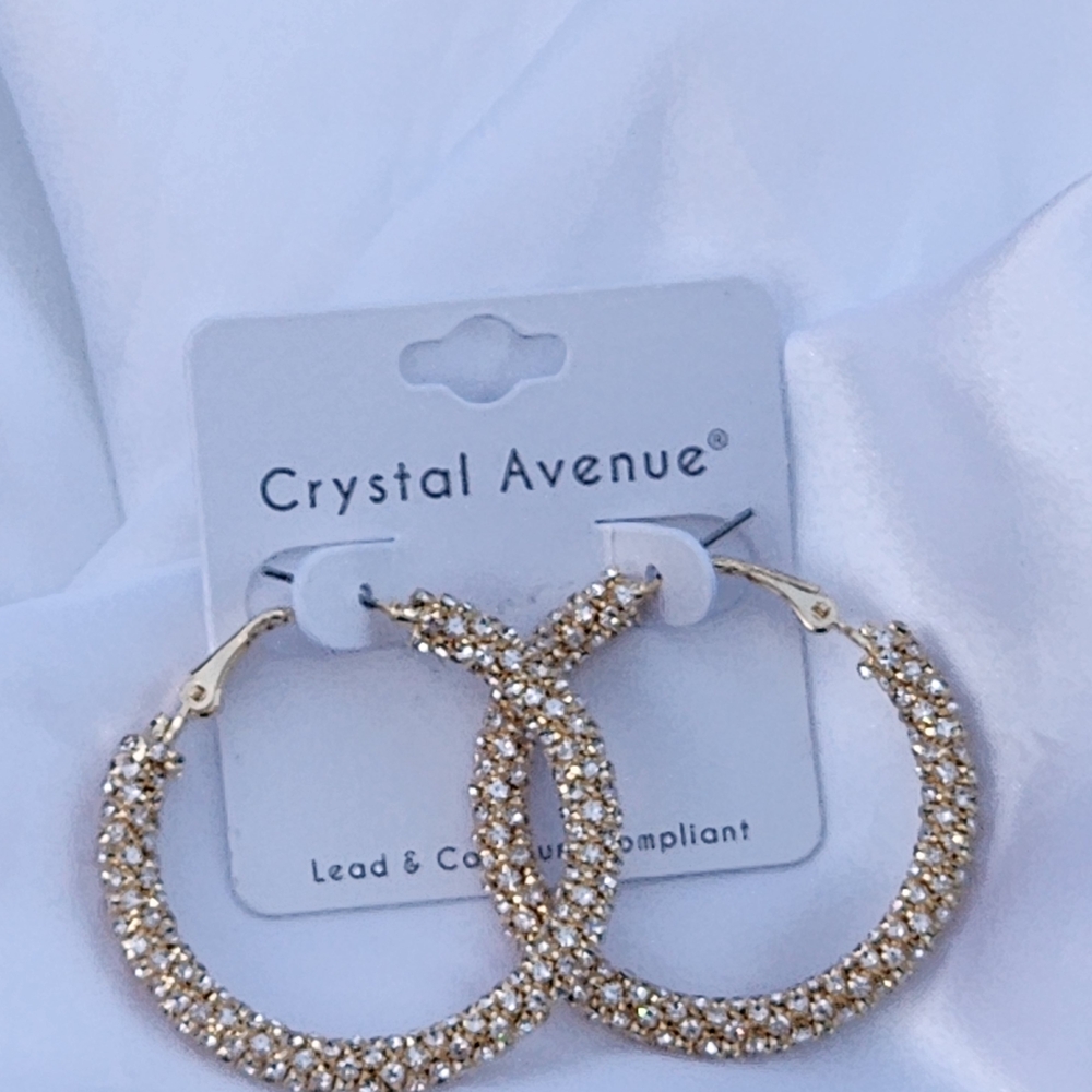 Whats Hot Jewelry Women's Gold Baggette Rhinestone Wrapped 2" Hoop Earrings - Picture 5 of 7
